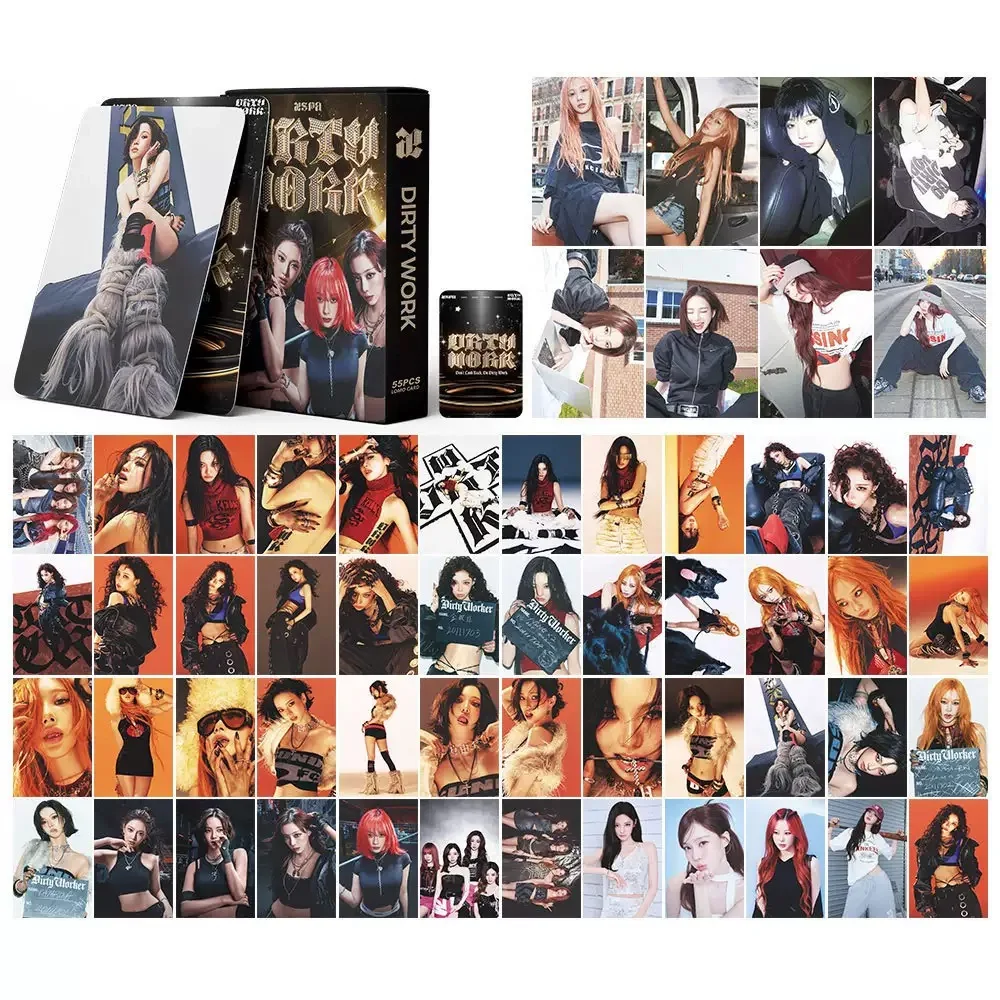 55PCS Kpop Hot Girls Idol Album "Rich Man" "SPICY" HD Small Cards KARINA NINGNING GISELLE WINTER High Quality Lomo Cards
