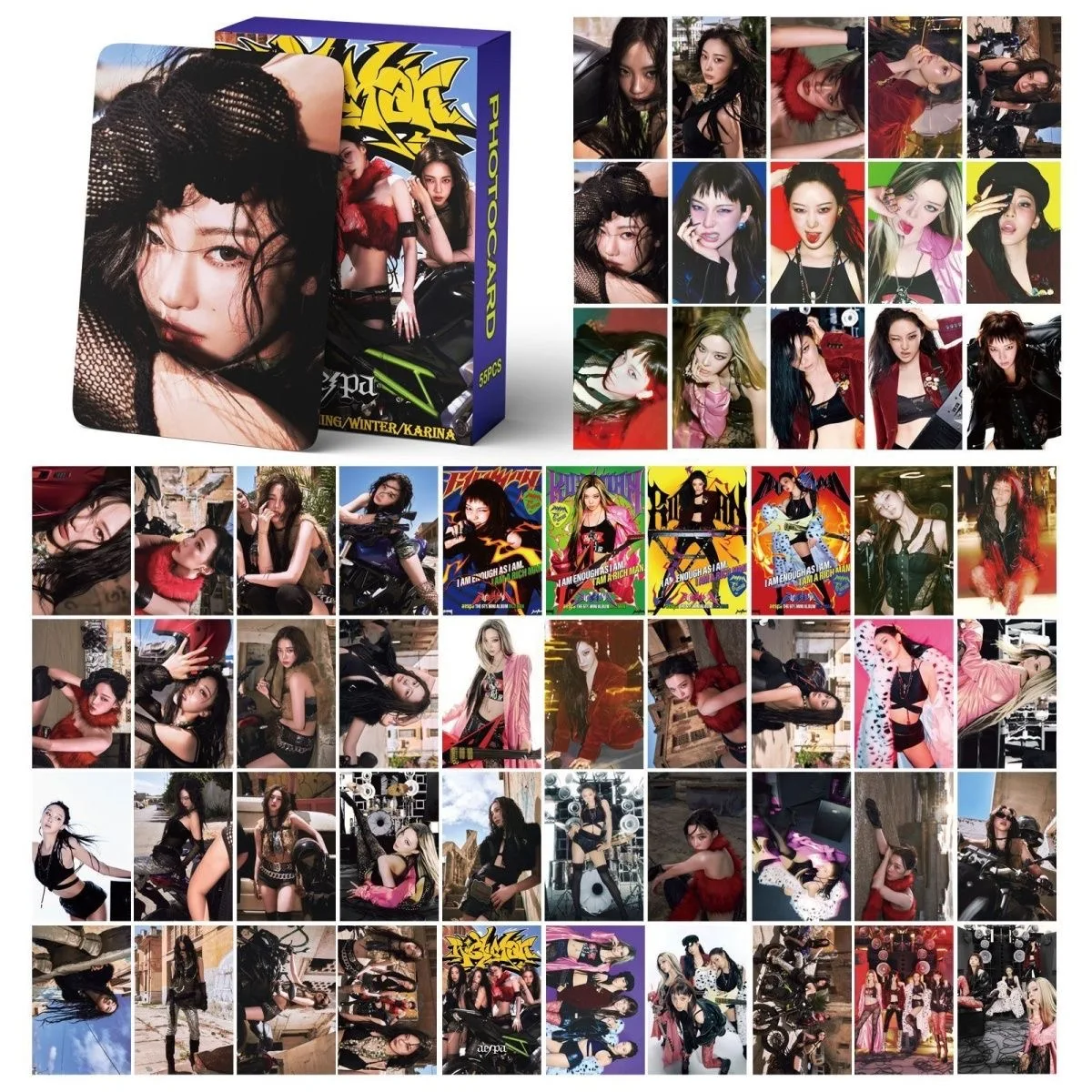55PCS Kpop Hot Girls Idol Album "Rich Man" "SPICY" HD Small Cards KARINA NINGNING GISELLE WINTER High Quality Lomo Cards