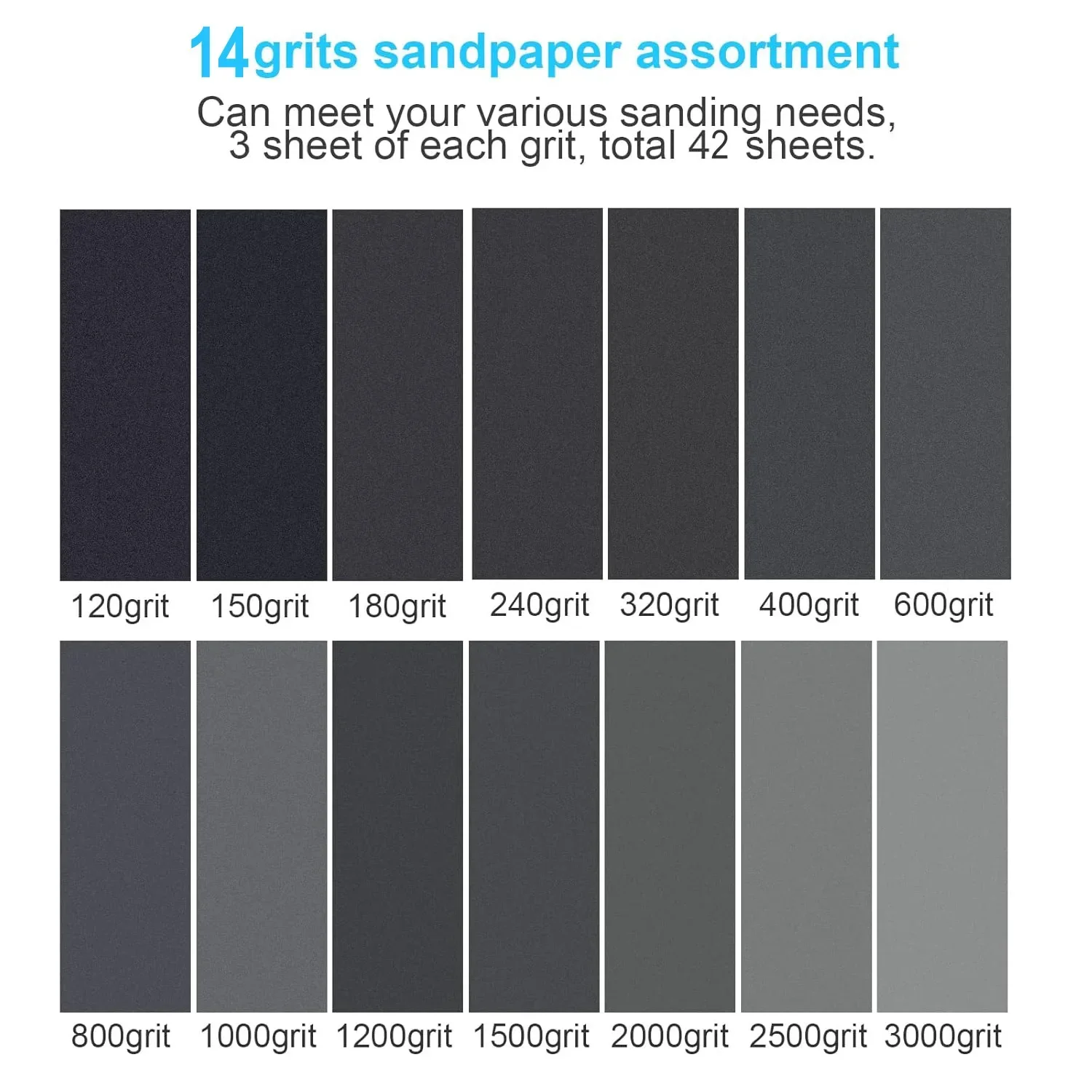 42Pcs Dry Wet Sandpaper Set, 120-3000 Grits, 9×3.6 Inch for Car Polishing, Wood Furniture Finishing & Woodworking Carving