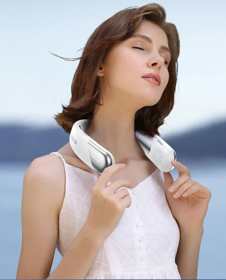 Lenovo Portable Neck Air Conditioner 5 Speed Ultra Hanging Neck Fan Rechargeable Semiconductor Refrigeration Leafless Fan 2026