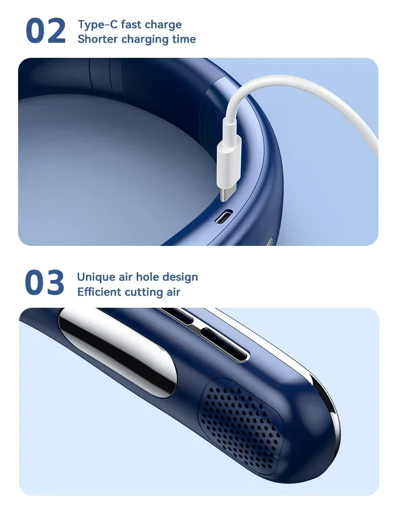Lenovo Portable Neck Air Conditioner 5 Speed Ultra Hanging Neck Fan Rechargeable Semiconductor Refrigeration Leafless Fan 2026