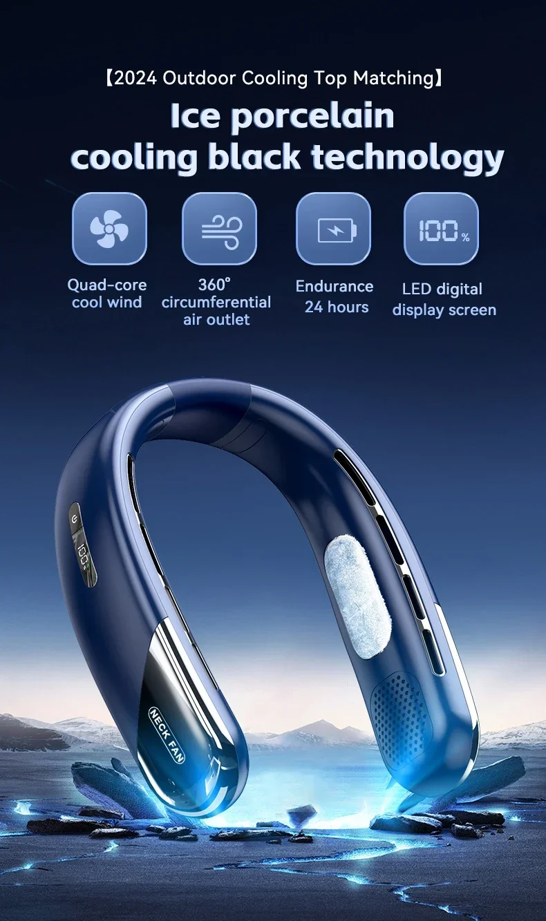 Lenovo Portable Neck Air Conditioner 5 Speed Ultra Hanging Neck Fan Rechargeable Semiconductor Refrigeration Leafless Fan 2026