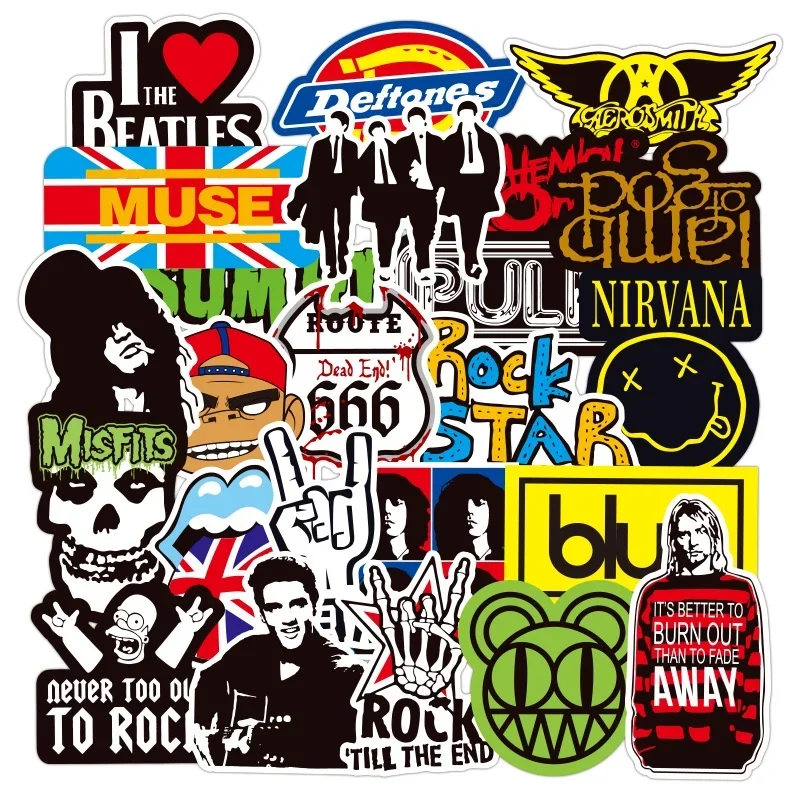 100 Rock And Roll Music Band Stickers Punk Graffiti Stickers For Laptop Guitar Helmet Luggage Decal Golden Memory Stickers Store