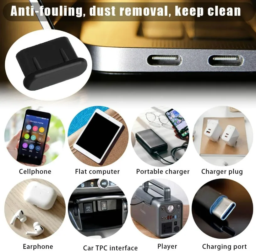 Silicone Type-C Anti-Dust Port Plug & Protector with Cleaning Brush Compatible with iPhone Samsung Xiaomi Huawei Phone Accessory