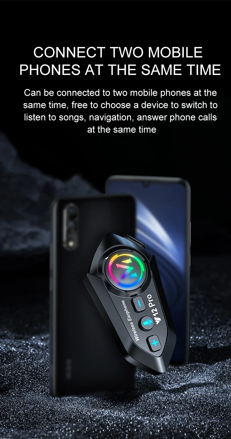 Y12Pro Motorcycle Helmet Intercom Bluetooth Headset Multi-scene Mixing Music Sharing Waterproof Interphone 500M Intercomunicador