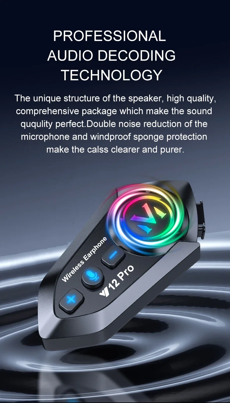 Y12Pro Motorcycle Helmet Intercom Bluetooth Headset Multi-scene Mixing Music Sharing Waterproof Interphone 500M Intercomunicador