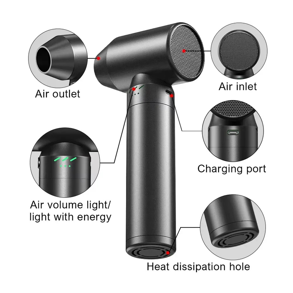 High-Speed 80000RPM Turbo Jet Fan Brushless Motor Handheld Duct Wireless Air Gun Powerful Thrust Electric Dryer for Cars