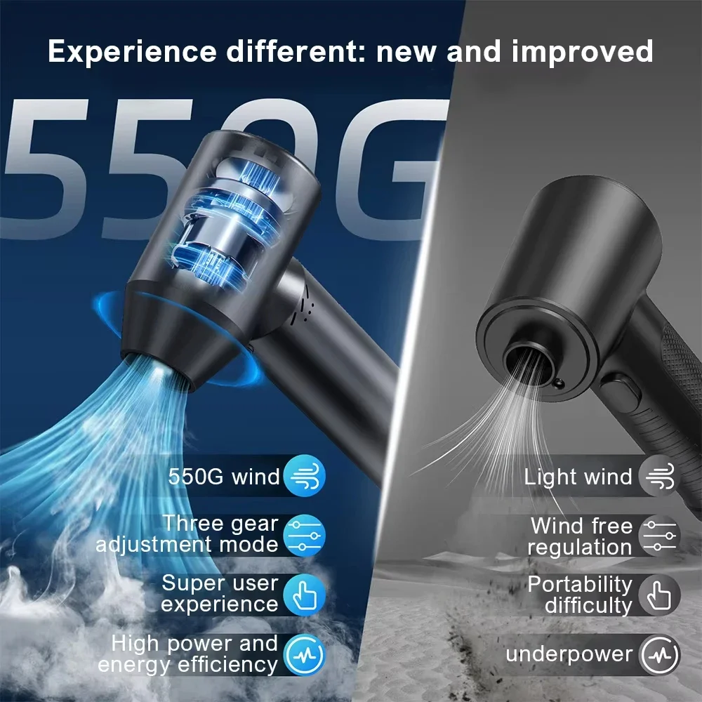High-Speed 80000RPM Turbo Jet Fan Brushless Motor Handheld Duct Wireless Air Gun Powerful Thrust Electric Dryer for Cars
