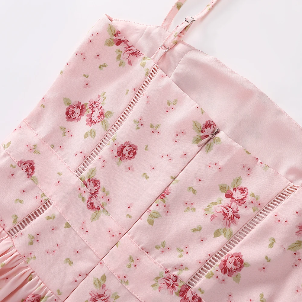 Mingmingxi Women Long Floral Print Spaghetti Strap Maxi Dress Summer Elegant Lace Up Dress Flowy Holiday Party Beach Wear Dress
