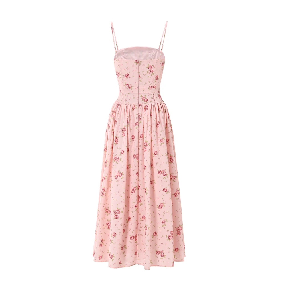 Mingmingxi Women Long Floral Print Spaghetti Strap Maxi Dress Summer Elegant Lace Up Dress Flowy Holiday Party Beach Wear Dress