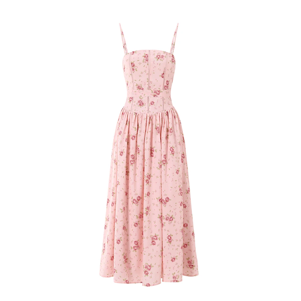 Mingmingxi Women Long Floral Print Spaghetti Strap Maxi Dress Summer Elegant Lace Up Dress Flowy Holiday Party Beach Wear Dress