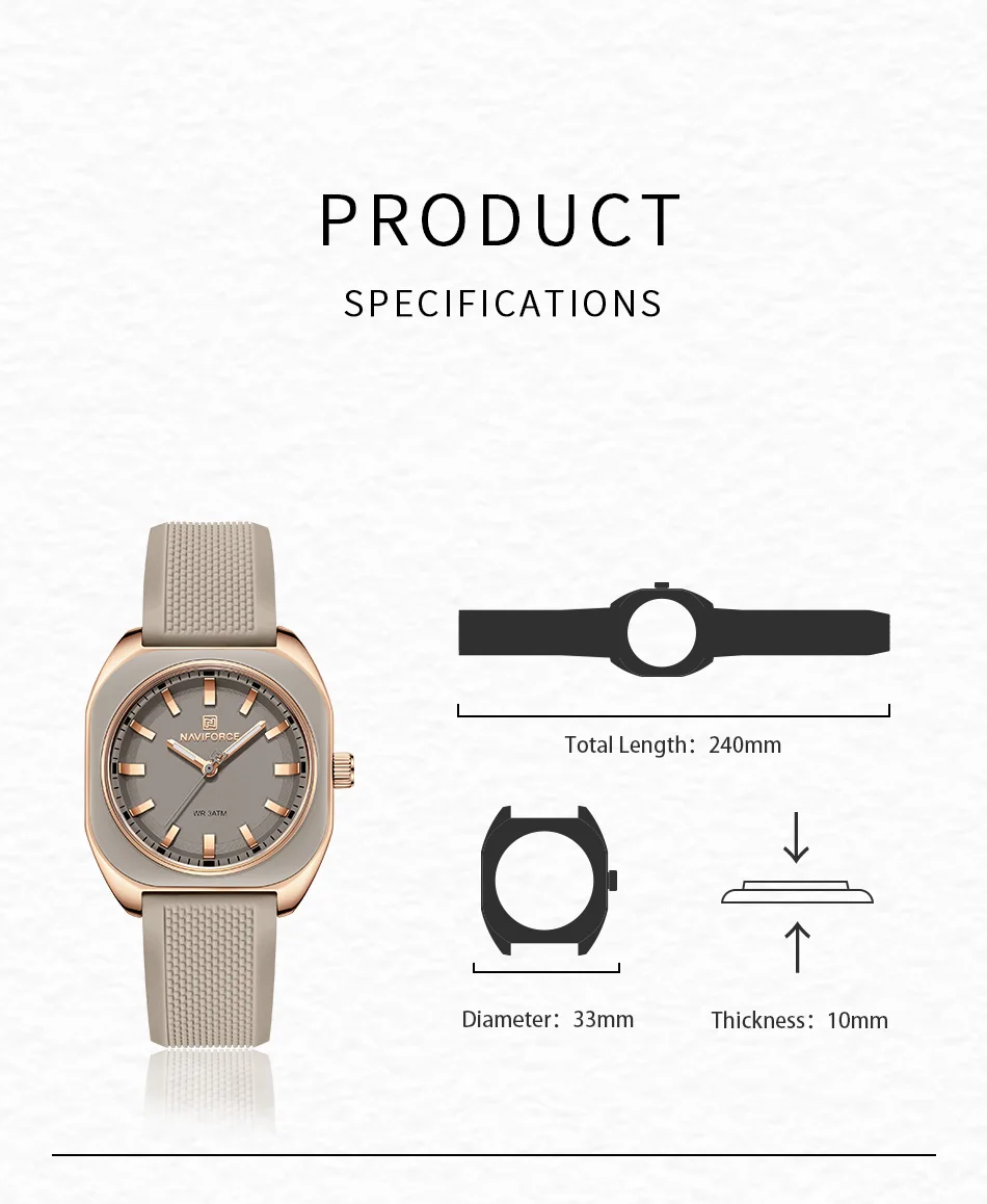 NAVIFORCE Classic Fashion Soft Silicone Strap Watch for Women Simple Casual Quartz Female Bracelet Waterproof Ladies Wristwatch