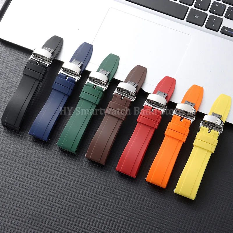 18mm 20mm 22mm 24mm Silicone Watch Strap for Omega for Roelx for Huawei Quick Release Belt Fold Clasp Waterproof Rubber Bracelet