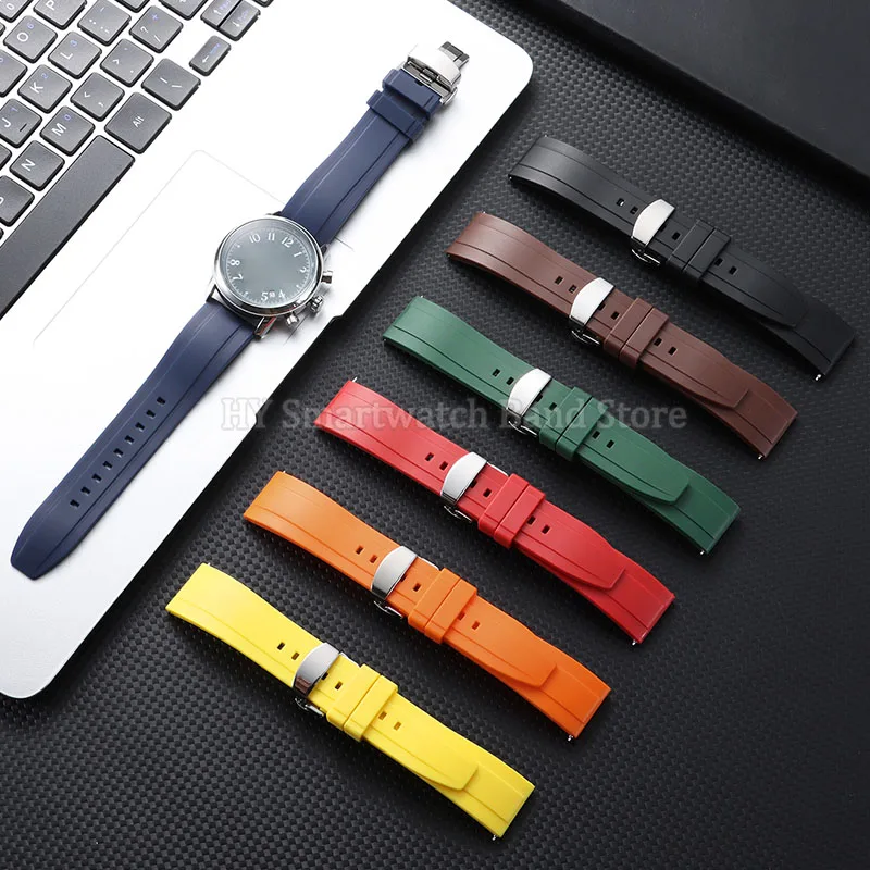 18mm 20mm 22mm 24mm Silicone Watch Strap for Omega for Roelx for Huawei Quick Release Belt Fold Clasp Waterproof Rubber Bracelet