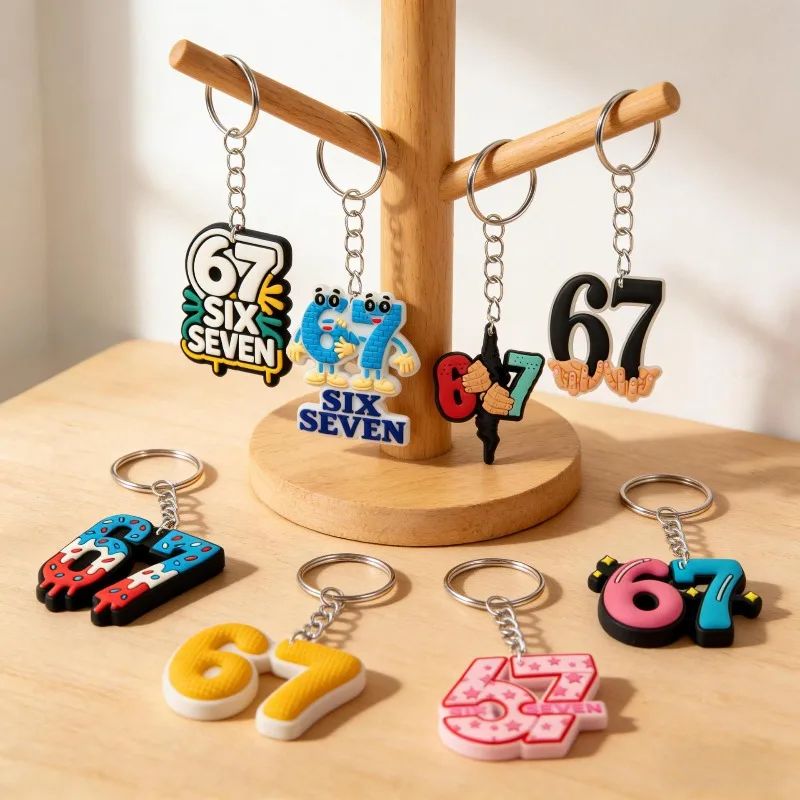 8-20pcs Keychains with Six and Seven Number Elements, Bag and Wallet Accessory, Perfect Gift for Birthdays and Parties, 2D Flat.