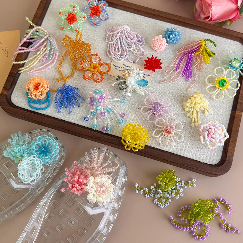 Korean Beaded Flower Shoe Charms Clear Crystal Jelly Shoes DIY Accessories Removable Clips for Sneakers Flats Sweet Decorations