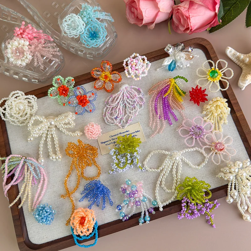 Korean Beaded Flower Shoe Charms Clear Crystal Jelly Shoes DIY Accessories Removable Clips for Sneakers Flats Sweet Decorations