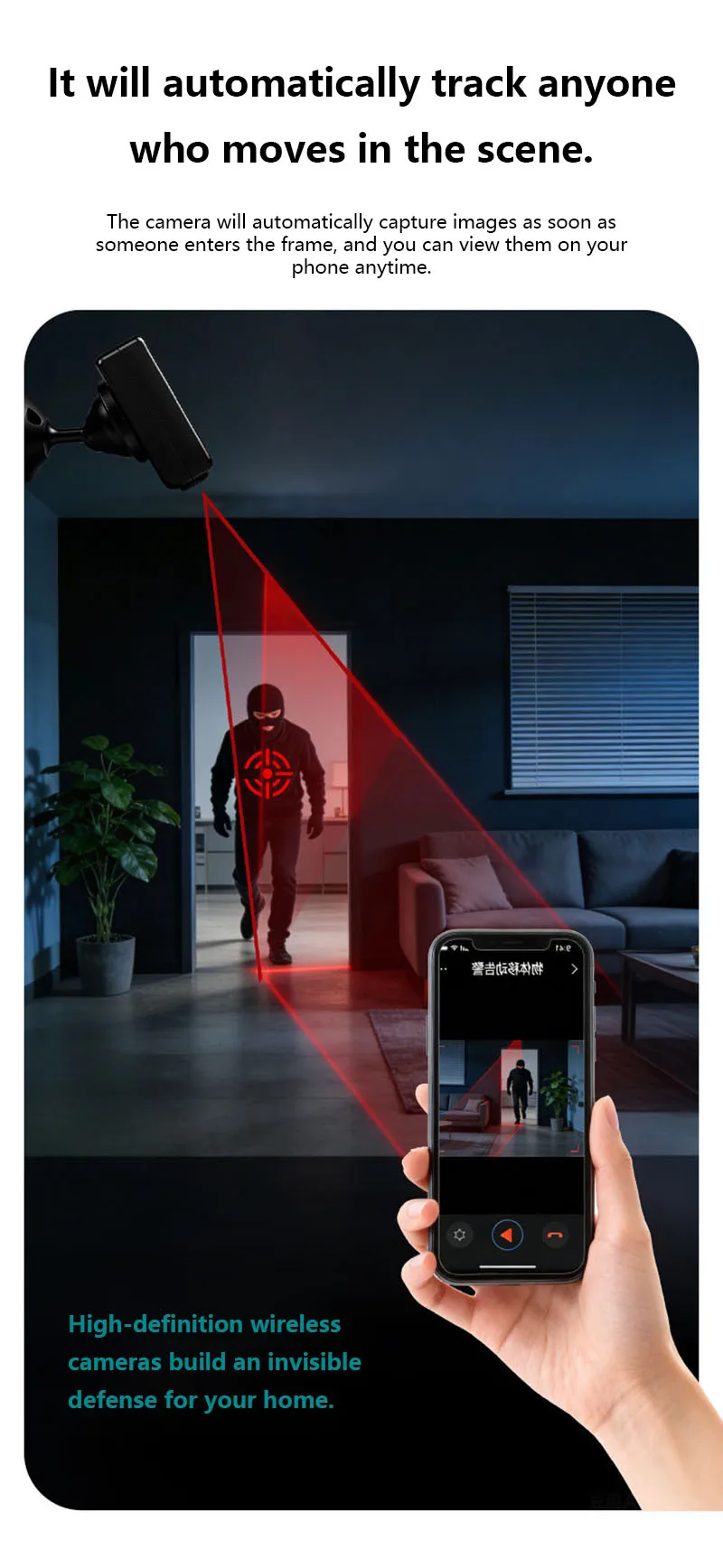 Lenovo Security Camera WiFi-Connected Remote Smart Monitoring 140-Degree HD Camera DVR Battery Backup in Case of Power Outage