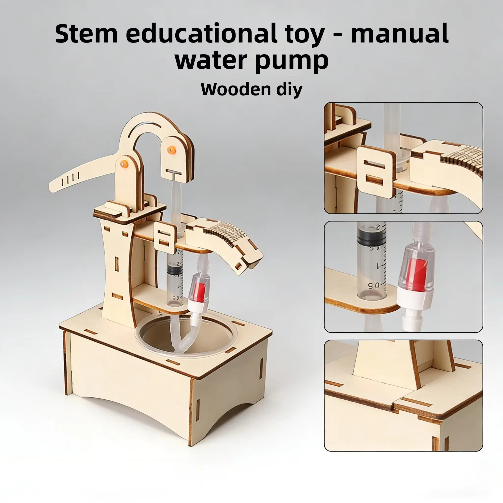Wooden DIY Hand Pump Well Model STEM Educational Science Experiment Assembly Toy Physics Learning and Gifts