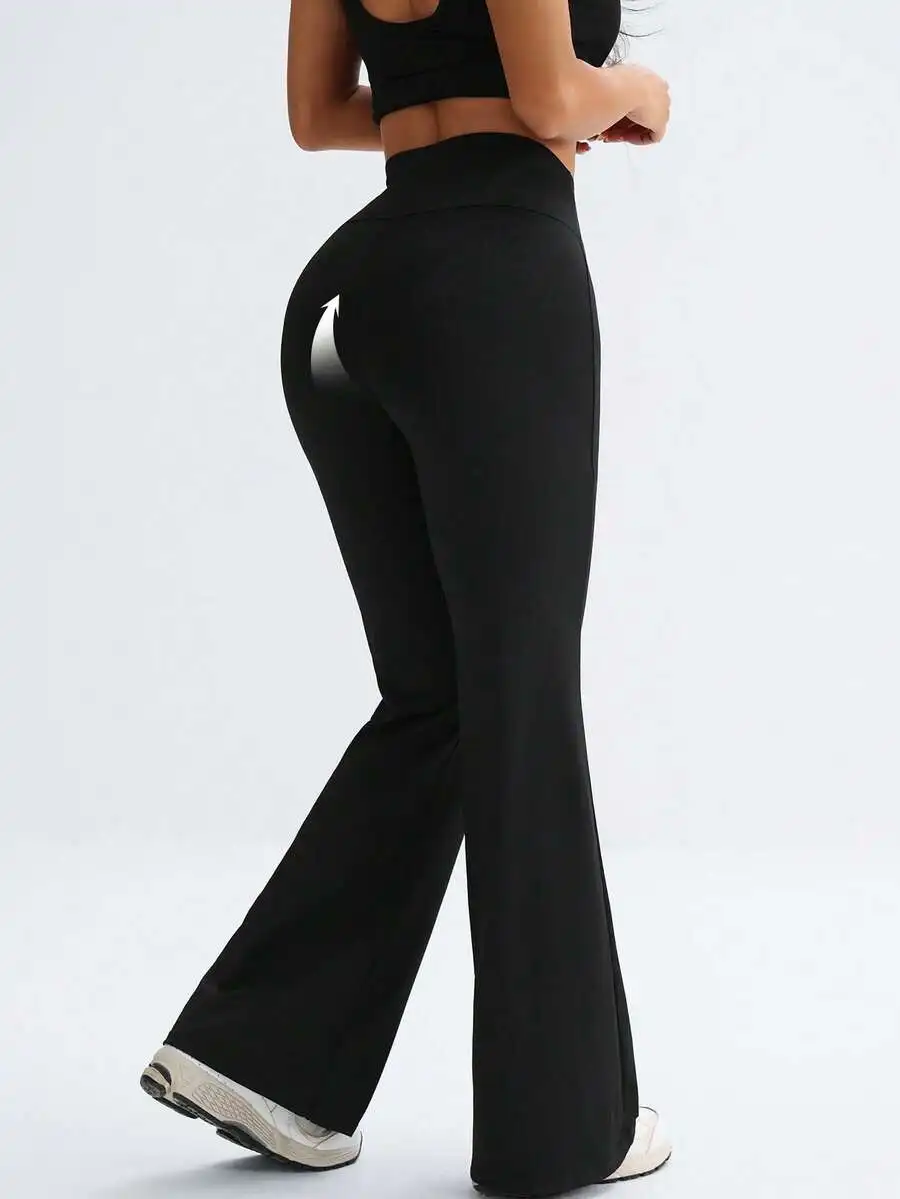 Solid Color Hip Lifting Flare Pants Women High Waist Slim Design Comfortable Stretch Casual Yoga Leggings