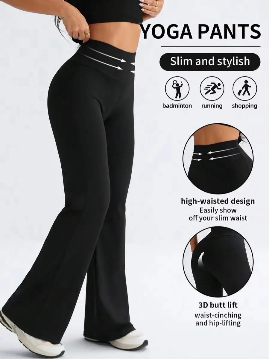 Solid Color Hip Lifting Flare Pants Women High Waist Slim Design Comfortable Stretch Casual Yoga Leggings