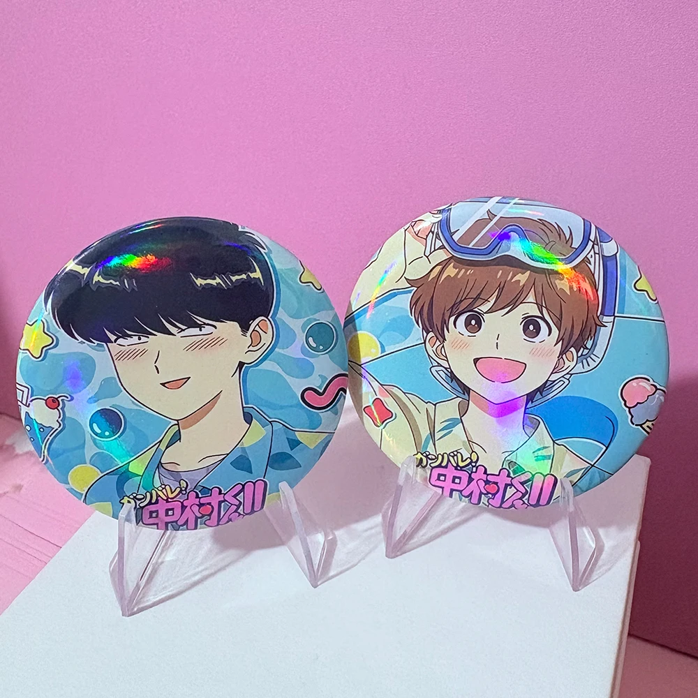 1/2pcs Anime Ganbare! Nakamura-kun! Go for It, Nakamura! Cosplay Badge Metal Brooches SPTE Tinplate Brooch﻿ Cosplay Prop Gifts