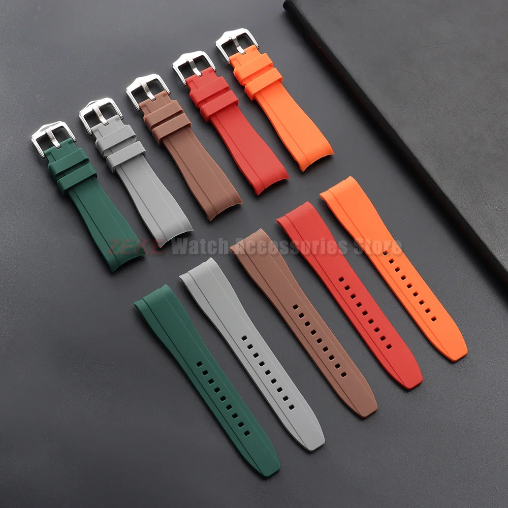20mm 22mm Rubber Strap for Rolex Curved End Silicone Watch Band for Swatch Universal Men Women Sports Waterproof Wristband Belt