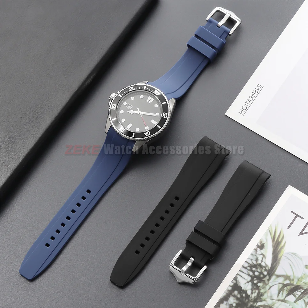 20mm 22mm Rubber Strap for Rolex Curved End Silicone Watch Band for Swatch Universal Men Women Sports Waterproof Wristband Belt