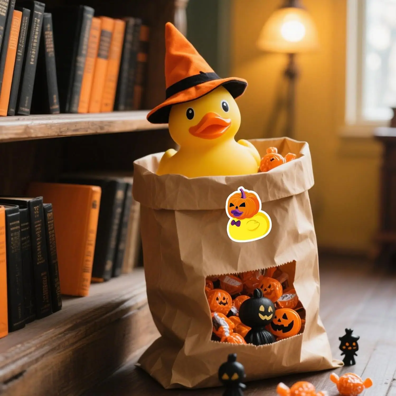 500Pcs Halloween Rubber Duck Roll Stickers Funny Cartoon Duck Label Decals for Envelope Scrapbook Trick or Treat Party Supplies