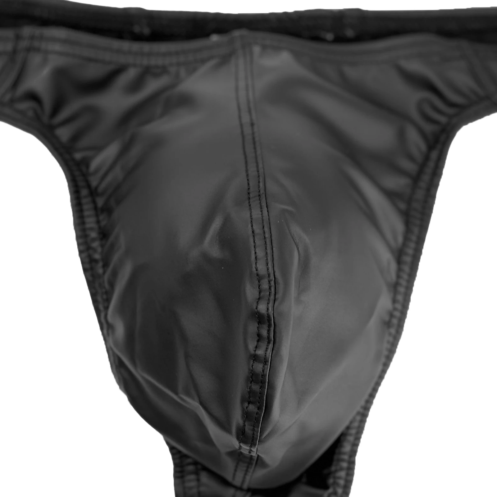 Men's Faux Leather Swimwear T-Back Swim Thong Low Rise Sexy Bikini G-String Swimsuit Beachwear Bathing Suit