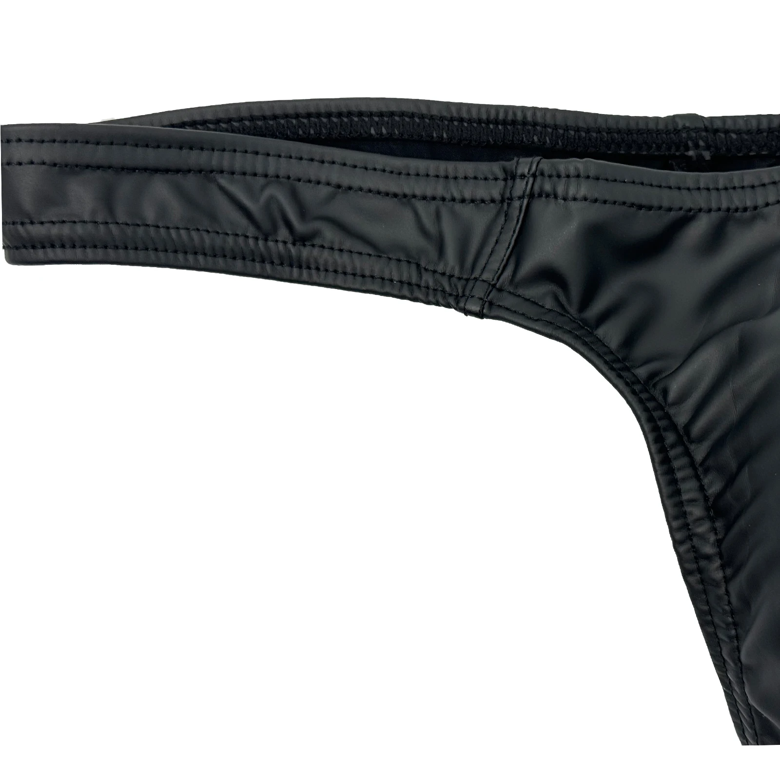Men's Faux Leather Swimwear T-Back Swim Thong Low Rise Sexy Bikini G-String Swimsuit Beachwear Bathing Suit