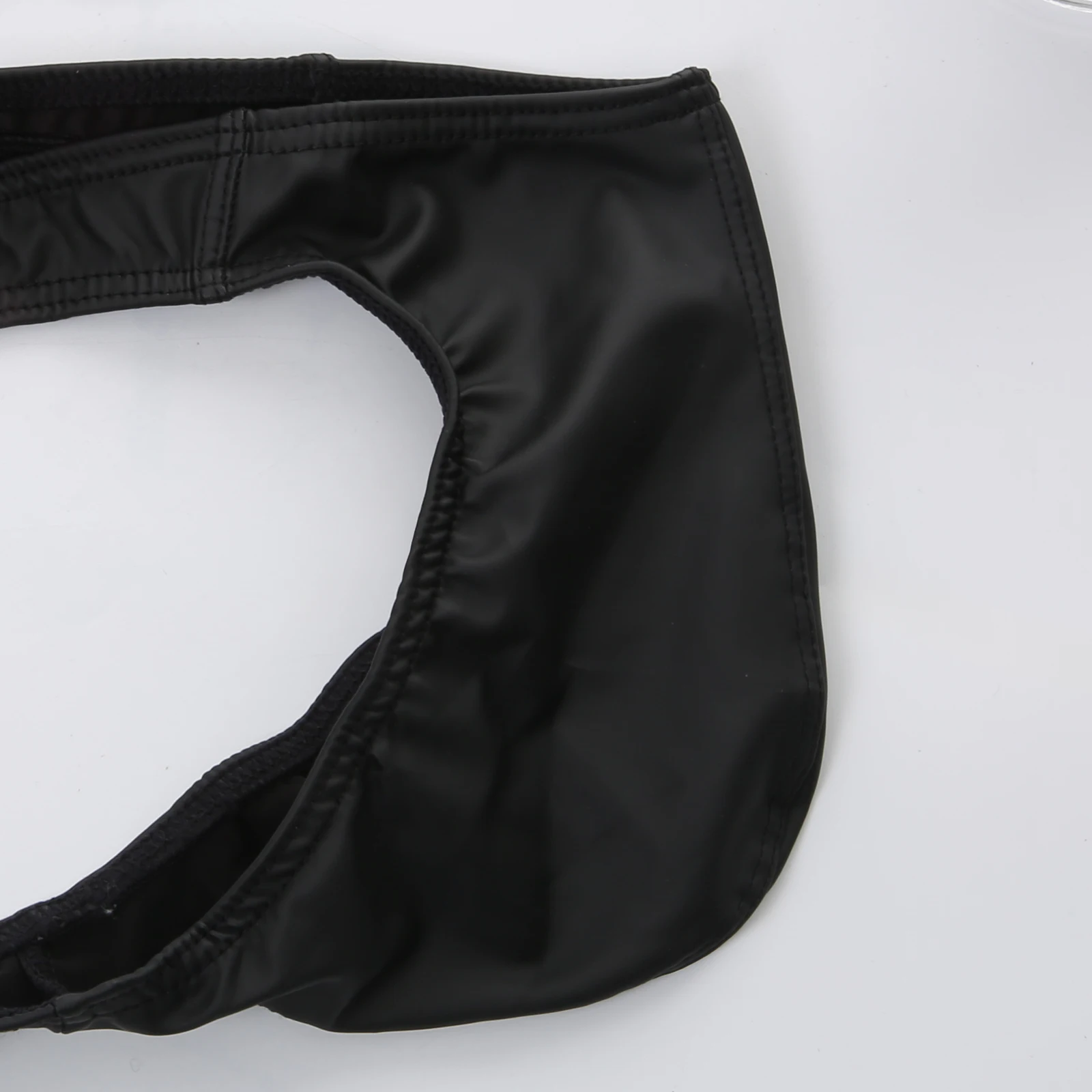 Men's Faux Leather Swimwear T-Back Swim Thong Low Rise Sexy Bikini G-String Swimsuit Beachwear Bathing Suit