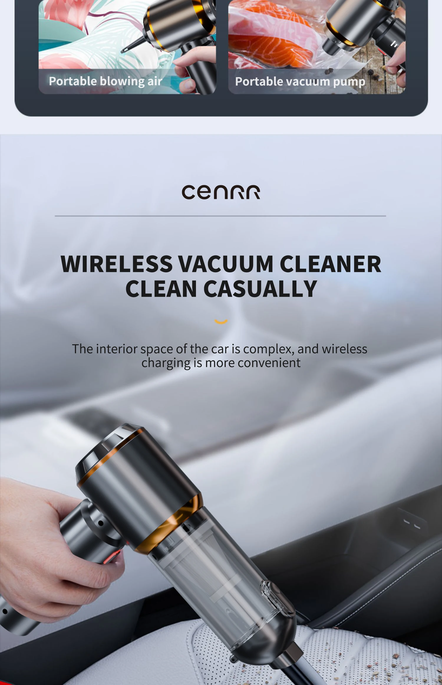 CENRR Portable Wireless Car Vacuum Cleaner Mini Powerful 998000PA Home Appliance Handheld Blower Vacuum Cleaner for Car Cleaner