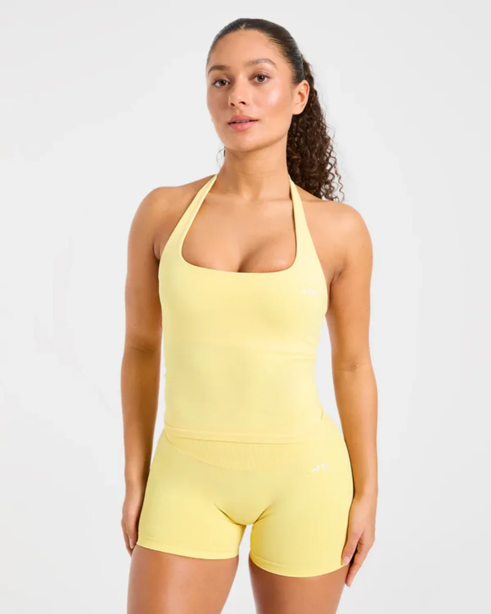 Brand Halter-Neck Top & Sports Bra Set, Ruched Butt-Lifting Fitness Shorts, Athletic Shorts, and Stretchy Fitness Leggings