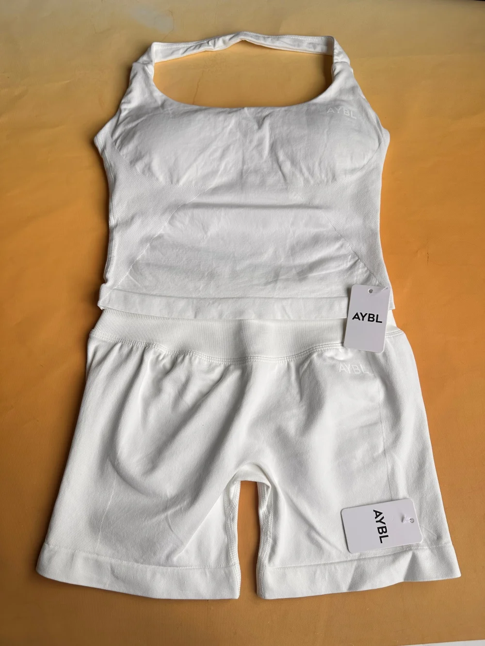 Brand Halter-Neck Top & Sports Bra Set, Ruched Butt-Lifting Fitness Shorts, Athletic Shorts, and Stretchy Fitness Leggings