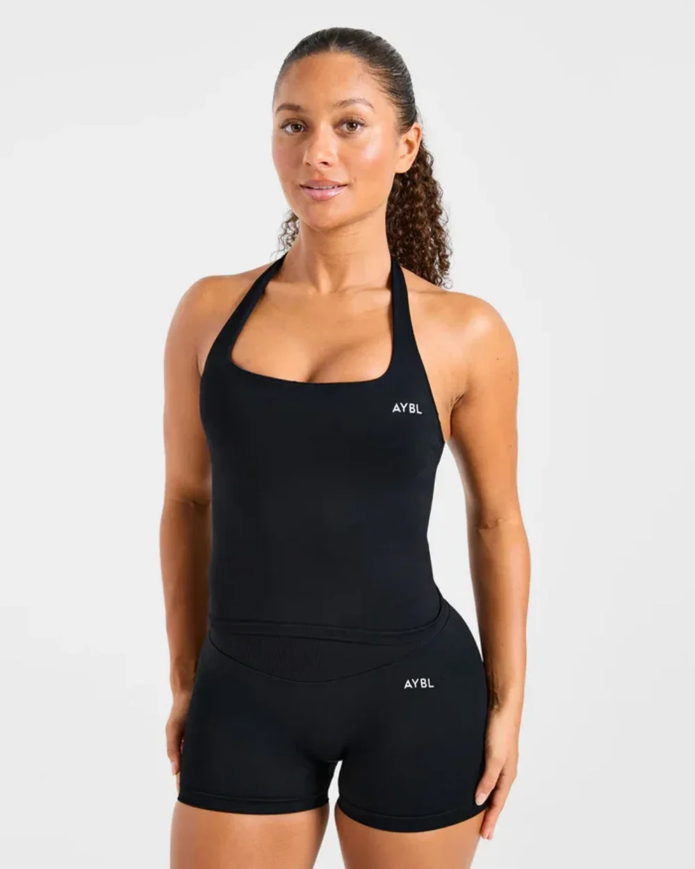 Brand Halter-Neck Top & Sports Bra Set, Ruched Butt-Lifting Fitness Shorts, Athletic Shorts, and Stretchy Fitness Leggings