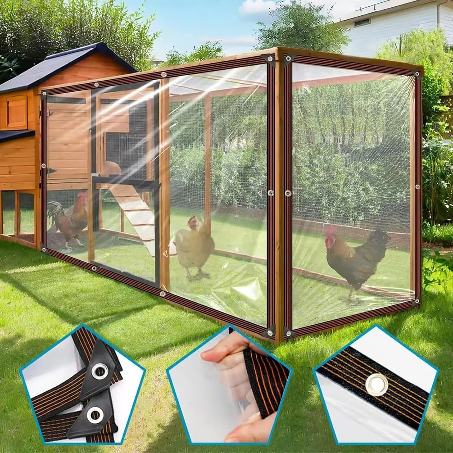 2x4m/2m Clear Waterproof Tarp Transparent Poly Tarpaulin Anti Tear Cover with Rustproof Grommets for Patio Garden Chicken Coop