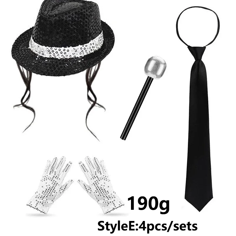 Michael Jackson Cosplay Accessories Set Sequin Hat Gloves Sunglasses Suspender Tie for Halloween Party