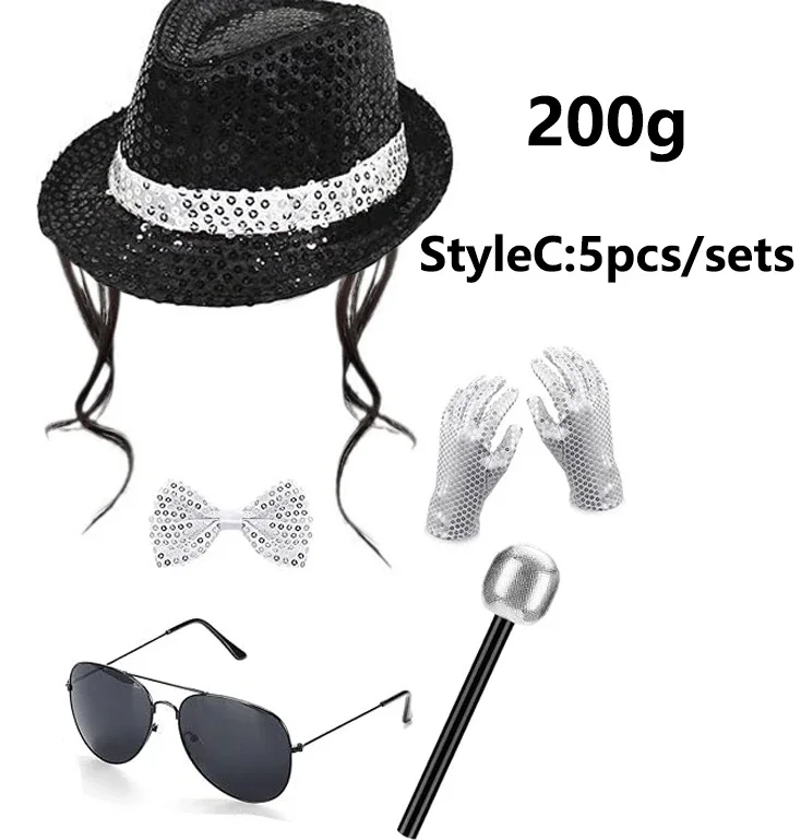 Michael Jackson Cosplay Accessories Set Sequin Hat Gloves Sunglasses Suspender Tie for Halloween Party