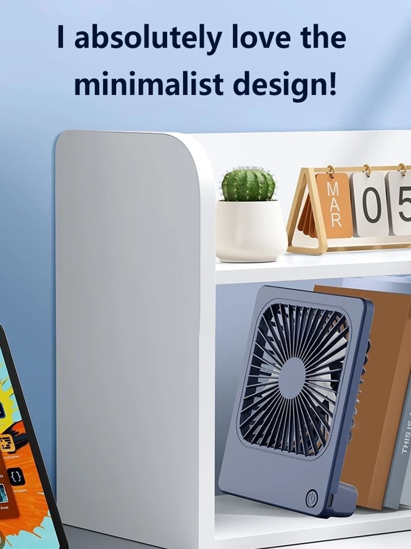 Lenovo Ultra Thin Rechargeable Desktop Fan 3 Speed Portable Mini Table Cooling Fan Type-C Charging for Office Bedroom Travel