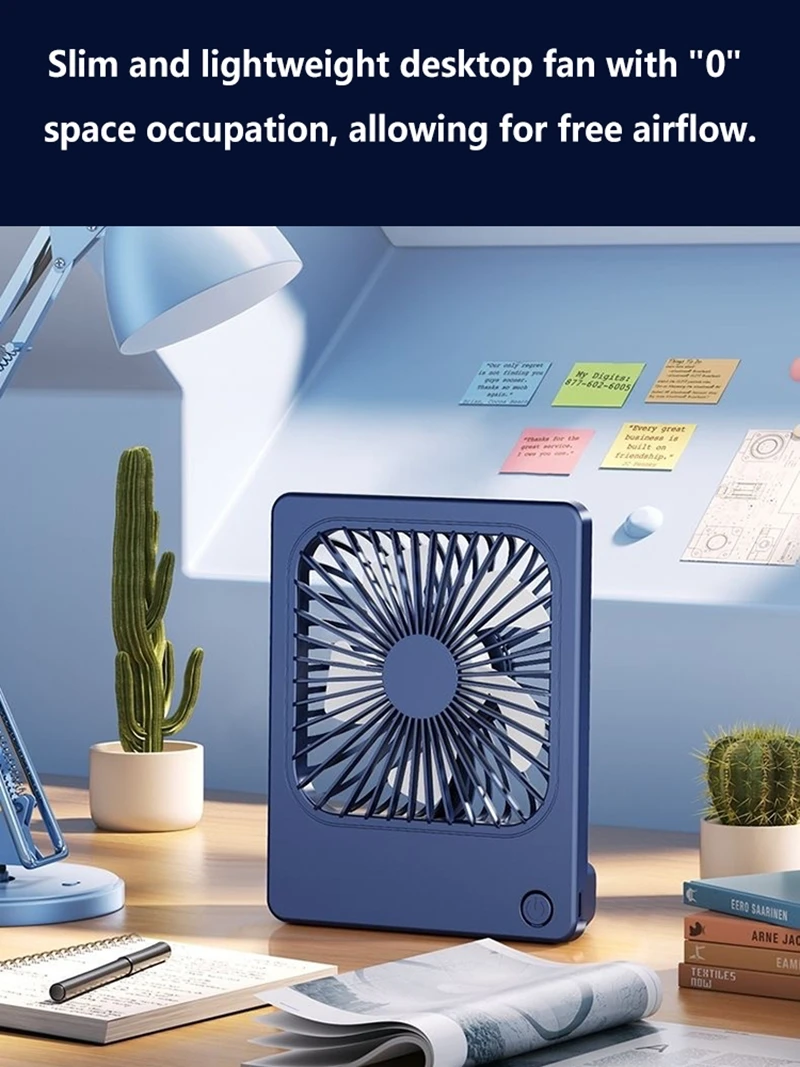 Lenovo Ultra Thin Rechargeable Desktop Fan 3 Speed Portable Mini Table Cooling Fan Type-C Charging for Office Bedroom Travel