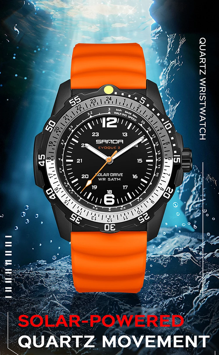 SANDA Luxury Men's Solar-powered Watch Creative Quartz Dial Luminous Hands Waterproof Sport Student Wristwatch Innovative Design