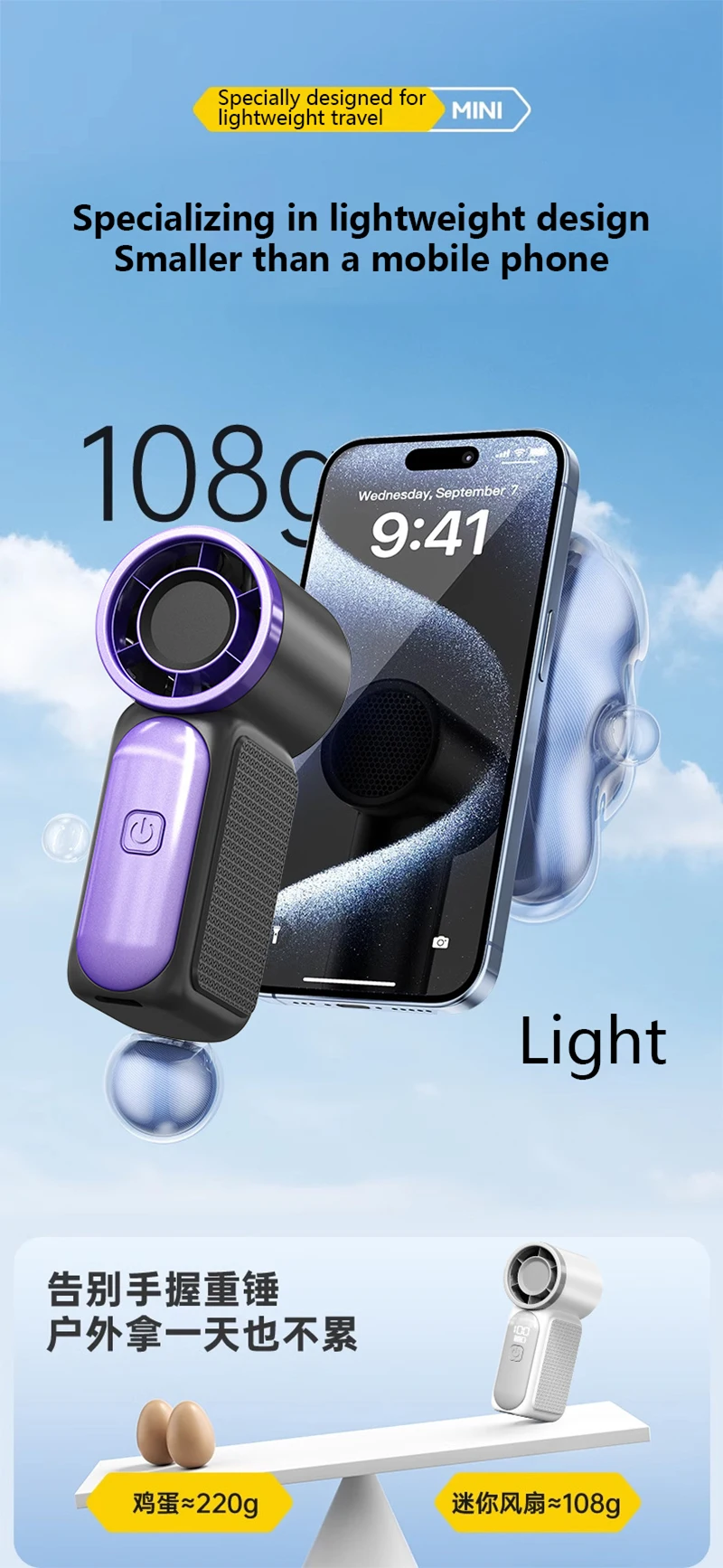 Lenovo Portable Handheld Mini Fan 100 Speed Adjust Type C Rechargeable Fan Digital Display Desktop Fan Outdoor