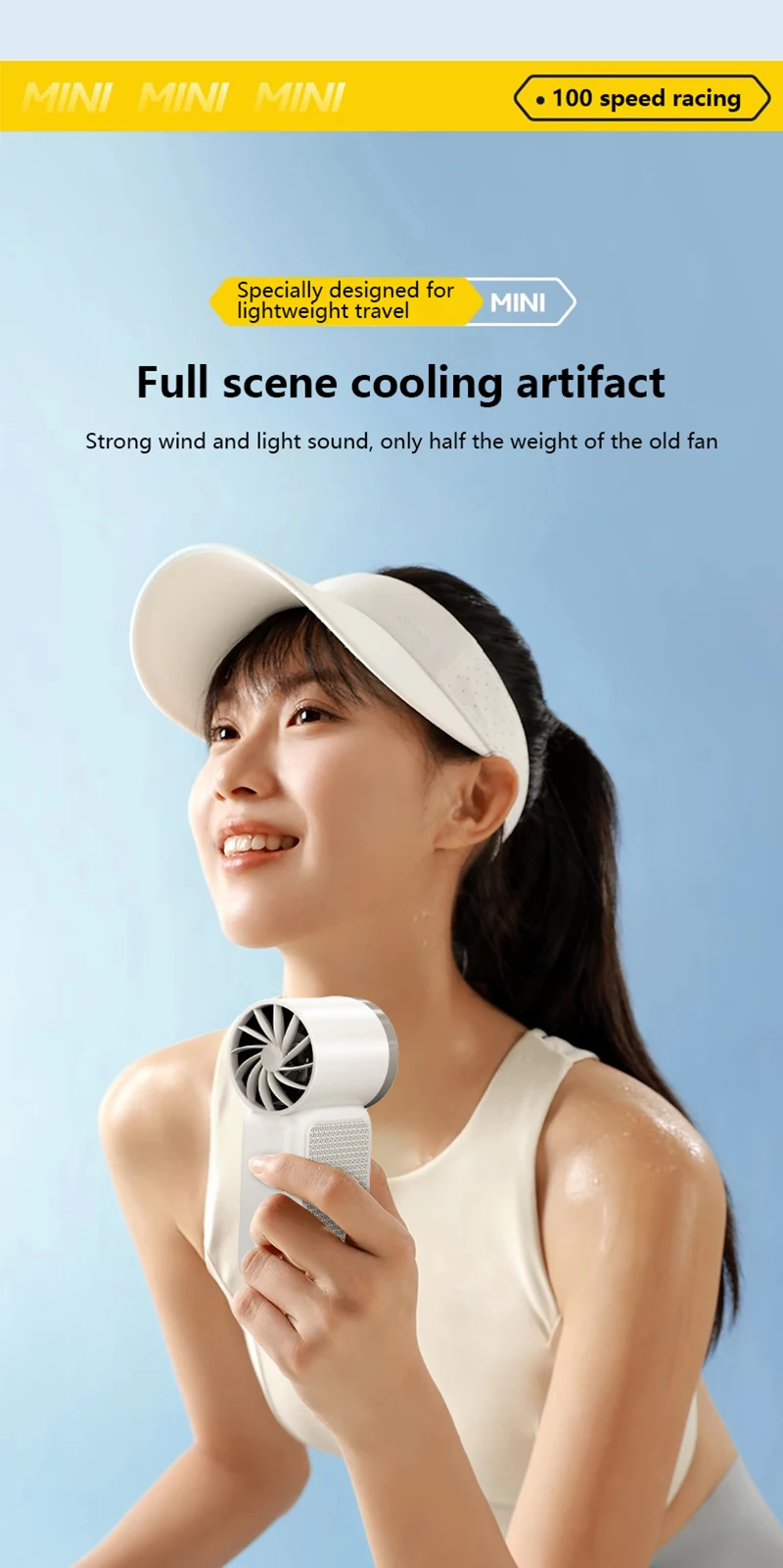 Lenovo Portable Handheld Mini Fan 100 Speed Adjust Type C Rechargeable Fan Digital Display Desktop Fan Outdoor