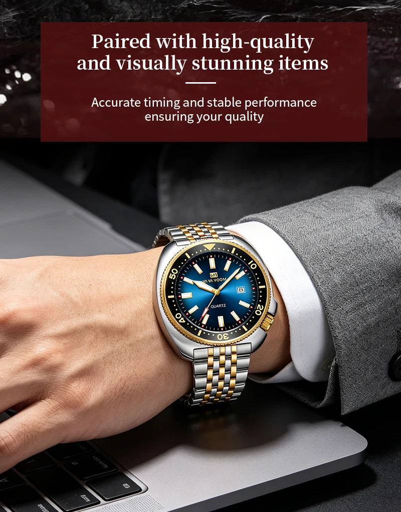 VA VA VOOM Hot Selling Original Colorful Gradient Blue Surface Quartz Watch Men Fashion Stainless Steel Watch for Men Clock Gift