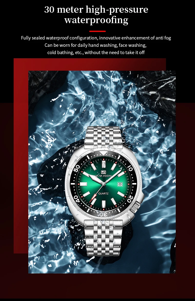 VA VA VOOM Hot Selling Original Colorful Gradient Blue Surface Quartz Watch Men Fashion Stainless Steel Watch for Men Clock Gift