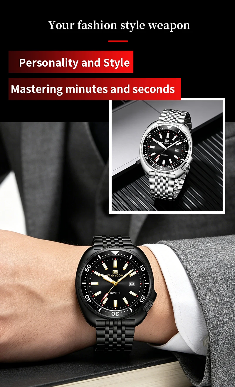 VA VA VOOM Hot Selling Original Colorful Gradient Blue Surface Quartz Watch Men Fashion Stainless Steel Watch for Men Clock Gift