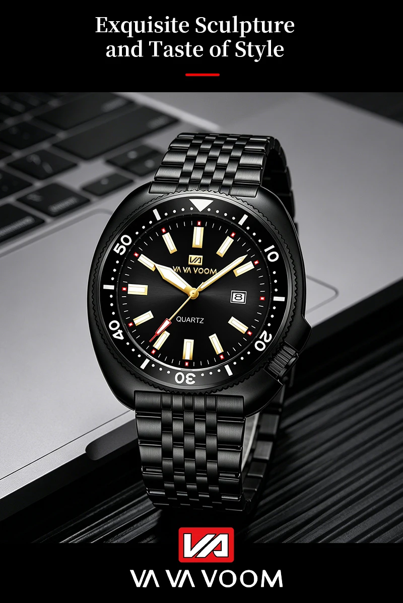 VA VA VOOM Hot Selling Original Colorful Gradient Blue Surface Quartz Watch Men Fashion Stainless Steel Watch for Men Clock Gift