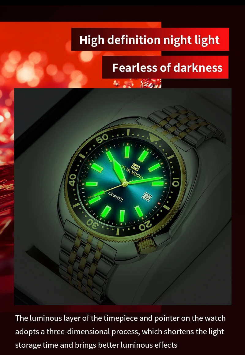 VA VA VOOM Hot Selling Original Colorful Gradient Blue Surface Quartz Watch Men Fashion Stainless Steel Watch for Men Clock Gift