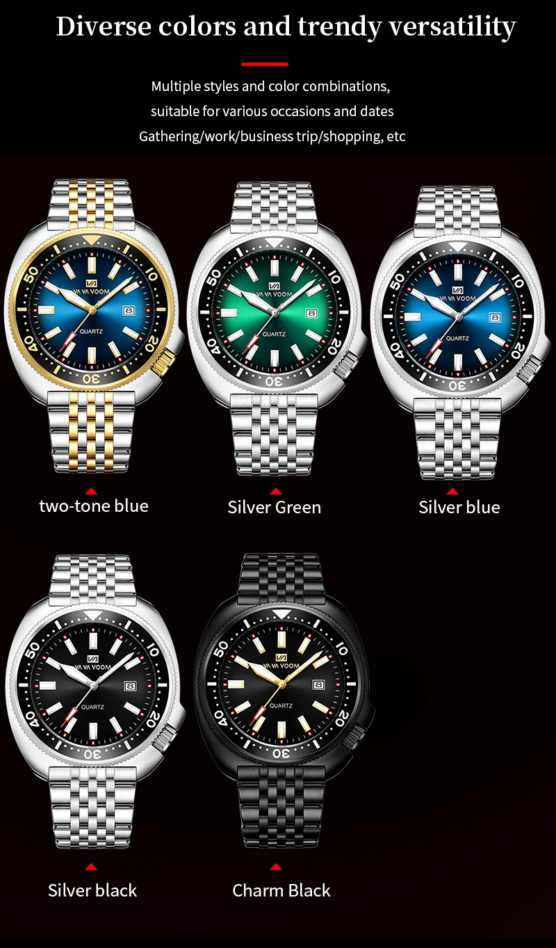 VA VA VOOM Hot Selling Original Colorful Gradient Blue Surface Quartz Watch Men Fashion Stainless Steel Watch for Men Clock Gift